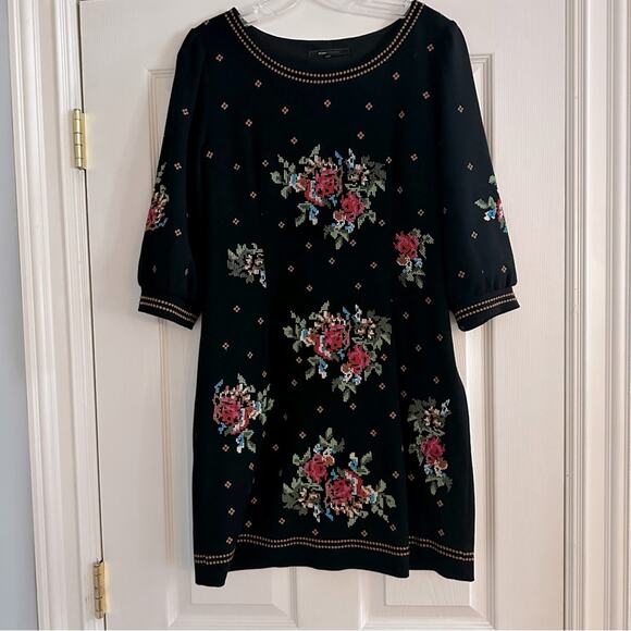 BCBG Maxazria Embroidered Dress Black Boho Sheath Statement Western BCBG Small - Picture 12 of 12